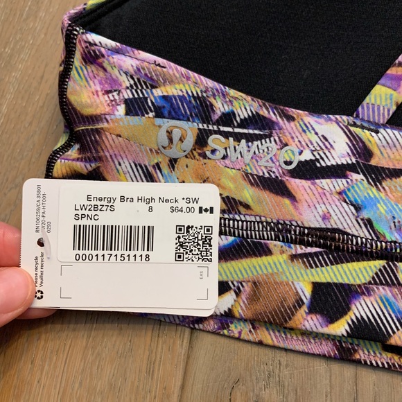 Lululemon Seawheeze Super Sonic Alpine White Purple Multi Energy Bra High Neck - Picture 5 of 6